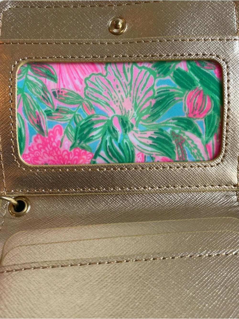 Lilly Pulitzer Pink & Green Floral Card Holder with Gold Strap